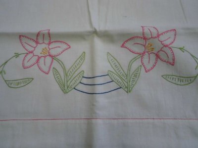 画像1: K08　ビンテージピロケース　お花刺繍
