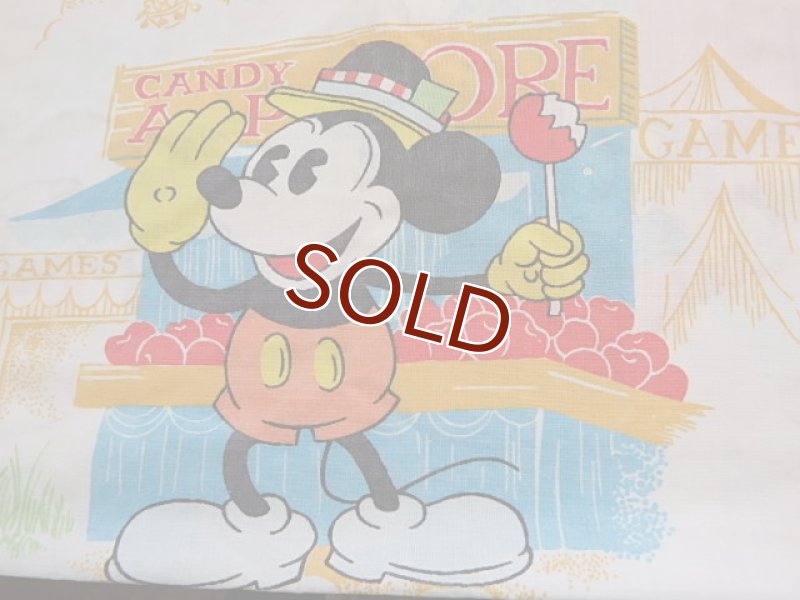 画像1: 【ディズニー】ヴィンテージ　ミッキーマウス・カーニバル・フェアーツインフラットシーツ(1/4）   (1)