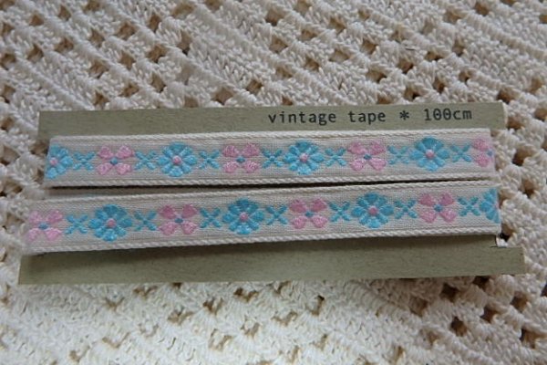 画像1: 【vintage　tape】　ヴィンテージテープ　ブルーピンク色の花柄 テープ (1)